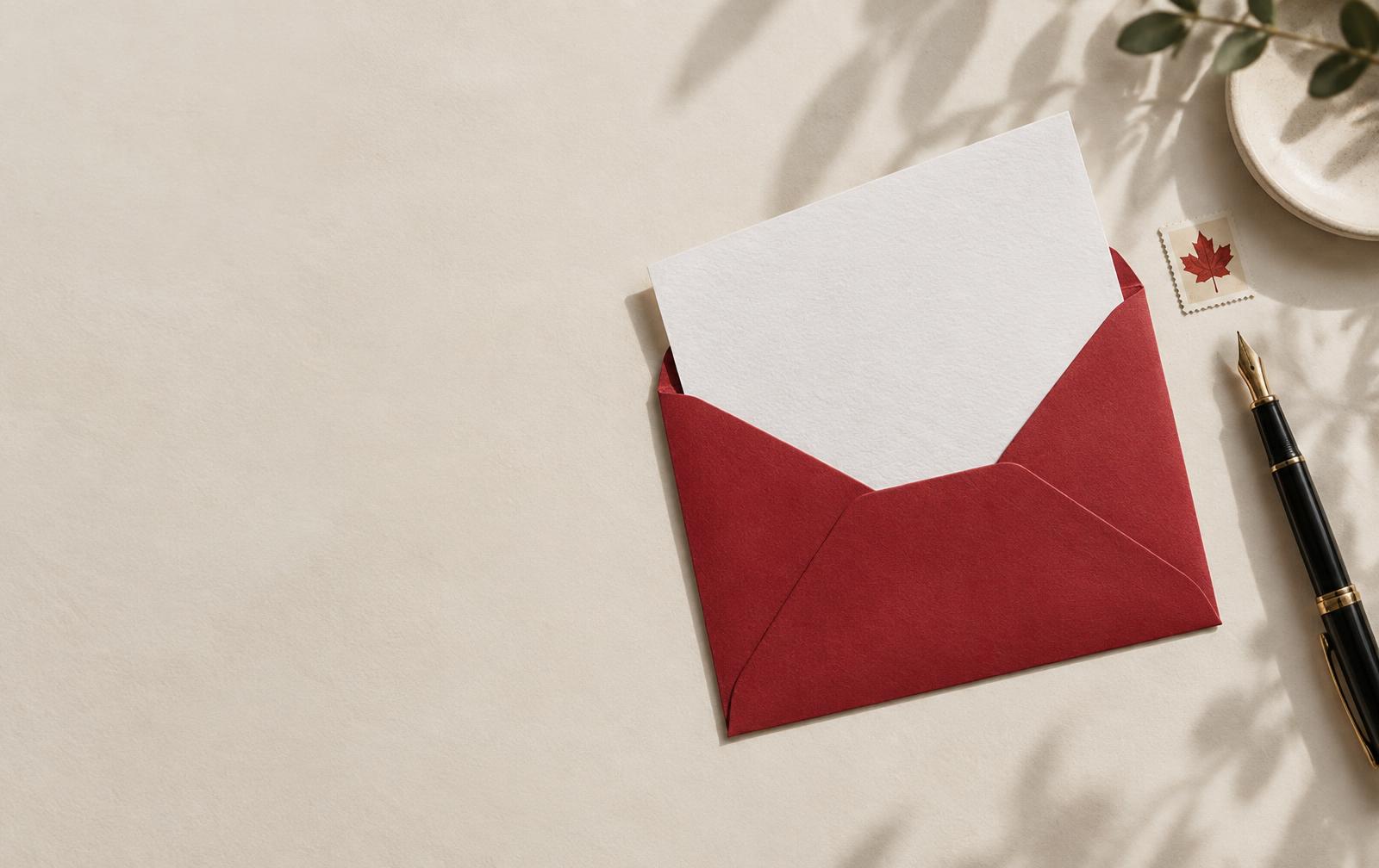Letter, envelope and fountain pen on a desk